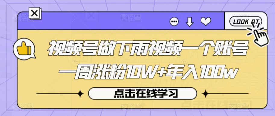 视频号做下雨视频一个账号一周涨粉10W+年入100w【揭秘】|淘骐网赚资源库