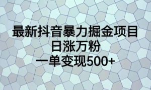 最新抖音暴力掘金项目，日涨万粉，一单变现500+【揭秘】|淘骐网赚资源库