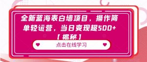 全新蓝海表白墙项目，操作简单轻运营，当日变现超500+【揭秘】|淘骐网赚资源库