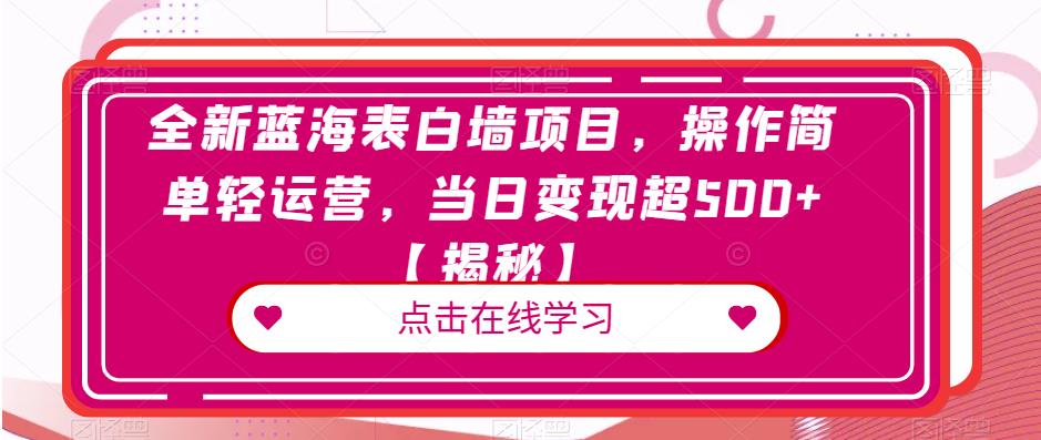 全新蓝海表白墙项目,操作简单轻运营,当日变现超500+【揭秘】|淘骐网赚资源库
