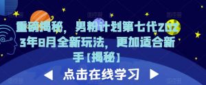 重磅揭秘,男粉计划第七代2023年8月全新玩法,更加适合新手|淘骐网赚资源库