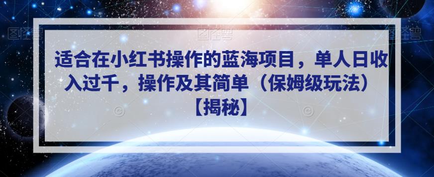 适合在小红书操作的蓝海项目,单人日收入过千,操作及其简单(保姆级玩法)【揭秘】|淘骐网赚资源库