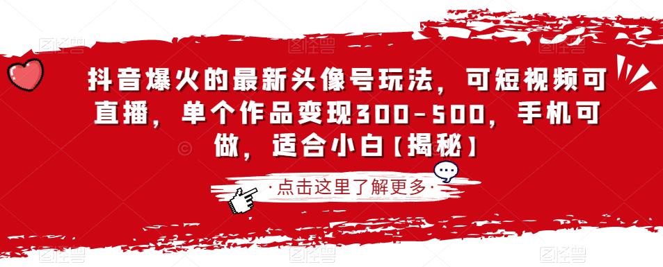 抖音爆火的最新头像号玩法,可短视频可直播,单个作品变现300-500,手机可做,适合小白【揭秘】|淘骐网赚资源库