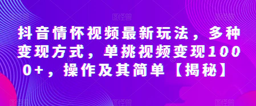 抖音情怀视频最新玩法,多种变现方式,单挑视频变现1000+,操作及其简单【揭秘】|淘骐网赚资源库