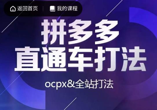 互力·拼多多直通车打法，ocpx&全站打法|淘骐网赚资源库
