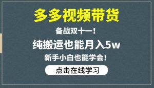 多多视频带货，备战双十一，纯搬运也能月入5w，新手小白也能学会|淘骐网赚资源库