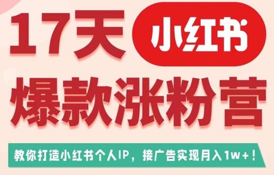17天小红书爆款涨粉营(广告变现方向),教你打造小红书博主IP、接广告变现的|淘骐网赚资源库
