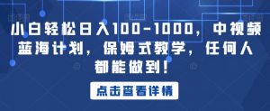 小白轻松日入100-1000,中视频蓝海计划,保姆式教学,任何人都能做到!【揭秘】|淘骐网赚资源库