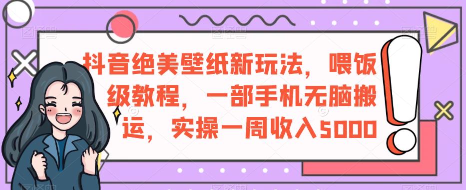 抖音绝美壁纸新玩法,喂饭级教程,一部手机无脑搬运,实操一周收入5000【揭秘】|淘骐网赚资源库