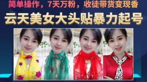 云天美女大头贴暴力起号教学，简单操作，7天万粉，收徒带货变现香|淘骐网赚资源库