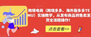 跨境电商(跨境多多、海外版多多TEMU)实操教学,从发布商品到售卖发货全流程操作!-第一资源库