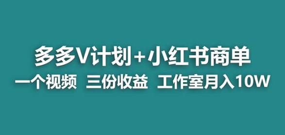 【蓝海项目】多多v计划+小红书商单一个视频三份收益工作室月入10w|淘骐网赚资源库