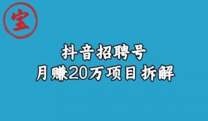 宝哥抖音招聘号月赚20w拆解玩法|淘骐网赚资源库