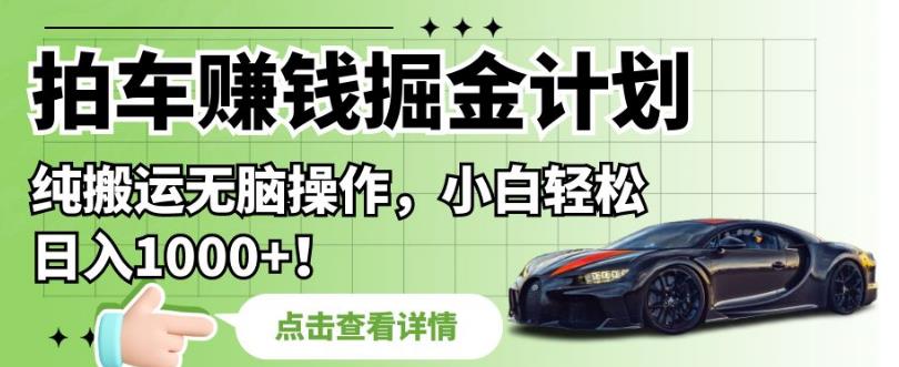 拍车赚钱掘金计划,纯搬运无脑操作,小白轻松日入1000+【揭秘】|淘骐网赚资源库