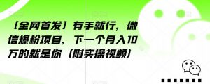 【全网首发】有手就行，微信爆粉项目，下一个月入10万的就是你（附实操视频）【揭秘】|第一资源库