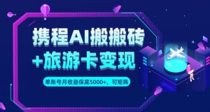 携程AI搬砖+旅游卡变现升级玩法，单号月收益保底5000+，可做矩阵号|第一资源库