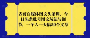 表哥自媒体图文头条课，今日头条账号图文玩法与细节，一个人一天搞50个文章|淘骐网赚资源库