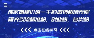 独家揭秘价值一千的微博超话无限曝光引流精准粉，创业粉，各类粉|淘骐网赚资源库