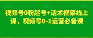 视频号0粉起号+话术框架线上课,视频号0-1运营必备课|淘骐网赚资源库