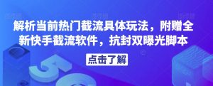 解析当前热门截流具体玩法,附赠全新快手截流软件,抗封双曝光脚本【揭秘】-第一资源库