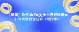 【揭秘】价值3k的QQ小世界截流曝光引流精准粉创业粉（附脚本）|淘骐网赚资源库
