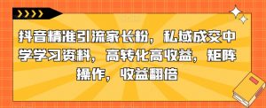 抖音精准引流家长粉,私域成交中学学习资料,高转化高收益,矩阵操作,收益翻倍【揭秘】|淘骐网赚资源库