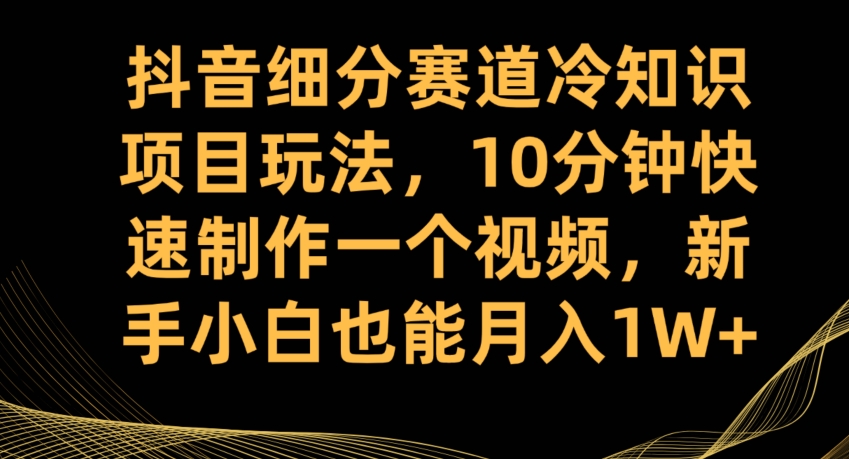 抖音细分赛道冷知识项目玩法，10分钟快速制作一个视频，新手小白也能月入1W+【揭秘】|淘骐网赚资源库