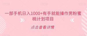 一部手机日入1000+有手就能操作男粉蜜桃计划项目【揭秘】|淘骐网赚资源库