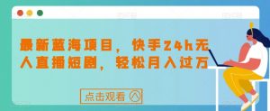 最新蓝海项目，快手24h无人直播短剧，轻松月入过万【揭秘】|淘骐网赚资源库