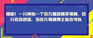 揭秘！一分钟拍一个百万播放搞笑视频，百分百自然流，当百万视频博主你也可以|淘骐网赚资源库