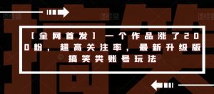 【全网首发】一个作品涨了200粉,超高关注率,最新升级版搞笑类账号玩法|淘骐网赚资源库