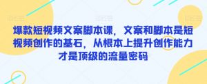 爆款短视频文案脚本课,文案和脚本是短视频创作的基石,从根本上提升创作能力才是顶级的流量密码|淘骐网赚资源库