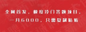 全网首发，极度冷门答题项目，一月6000，只需复制粘贴【揭秘】|淘骐网赚资源库