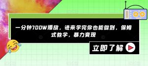 一分钟700W播放，进来学完你也能做到，保姆式教学，暴力变现【揭秘】|淘骐网赚资源库