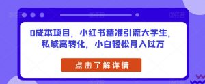 0成本项目，小红书精准引流大学生，私域高转化，小白轻松月入过万【揭秘】|淘骐网赚资源库