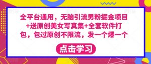 全平台通用,无脑引流男粉掘金项目+送原创美女写真集+全套软件打包,包过原创不限流,发一个爆一个【揭秘】|淘骐网赚资源库