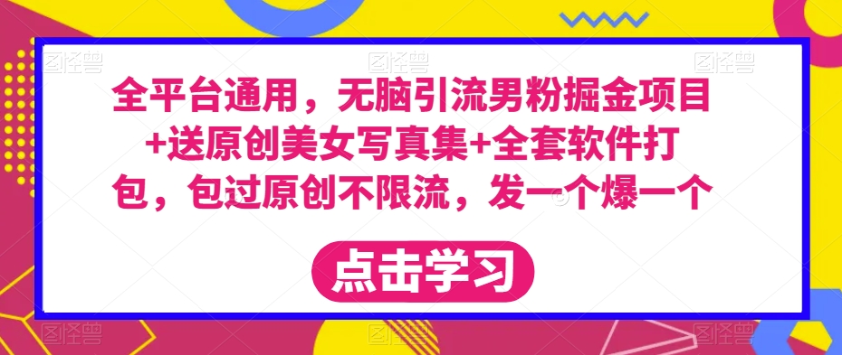 全平台通用,无脑引流男粉掘金项目+送原创美女写真集+全套软件打包,包过原创不限流,发一个爆一个【揭秘】|淘骐网赚资源库