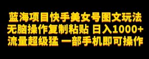 蓝海项目快手美女号图文玩法，无脑操作复制粘贴，日入1000+流量超级猛一部手机即可操作【揭秘】|淘骐网赚资源库