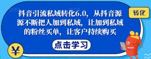 抖音引流私域转化6.0,从抖音源源不断把人加到私域,让加到私域的粉丝买单,让客户持续购买|淘骐网赚资源库