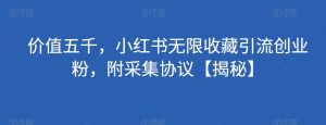 价值五千,小红书无限收藏引流创业粉,附采集协议【揭秘】|淘骐网赚资源库