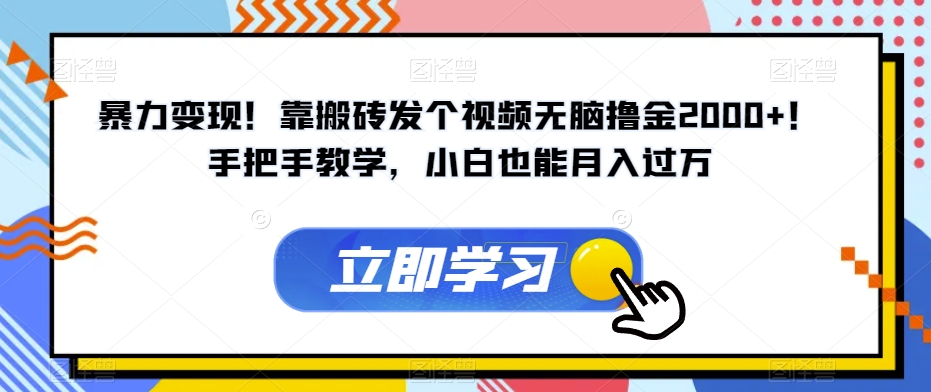 暴力变现!靠搬砖发个视频无脑撸金2000+!手把手教学,小白也能月入过万【揭秘】|淘骐网赚资源库