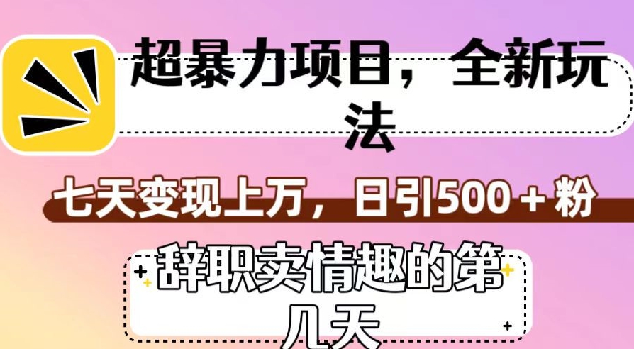 超暴利项目,全新玩法(辞职卖情趣的第几天),七天变现上万,日引500+粉【揭秘】|淘骐网赚资源库