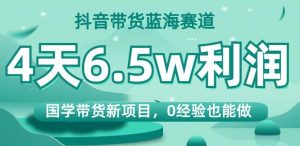 抖音带货蓝海赛道,国学带货新项目,0经验也能做,4天6.5w利润【揭秘】|淘骐网赚资源库