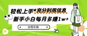 每月多赚1w+，新手小白如何充分利用信息赚钱，全程实操！【揭秘】|淘骐网赚资源库