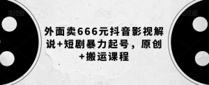 外面卖666元抖音影视解说+短剧暴力起号,原创+搬运课程|淘骐网赚资源库