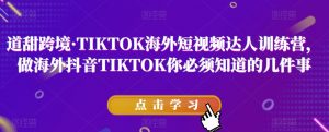 道甜跨境·TIKTOK海外短视频达人训练营，做海外抖音TIKTOK你必须知道的几件事|淘骐网赚资源库