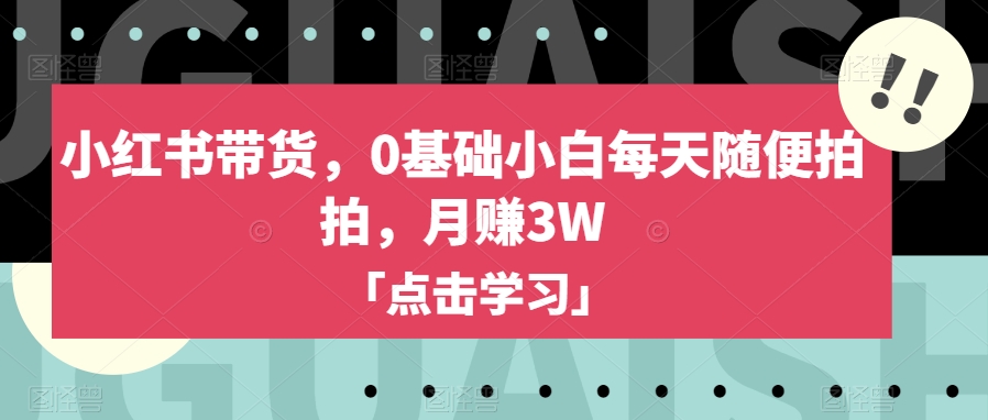小红书带货,0基础小白每天随便拍拍,月赚3W【揭秘】|淘骐网赚资源库