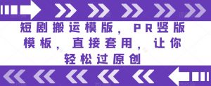 短剧搬运模版，PR竖版模板，直接套用，让你轻松过原创|淘骐网赚资源库