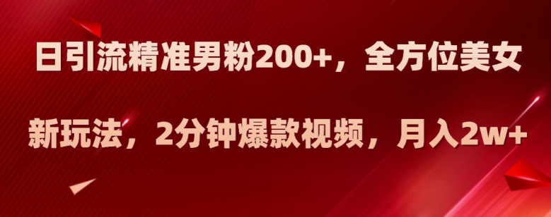 日引流精准男粉200+,全方位美女新玩法,2分钟爆款视频,月入2w+【揭秘】|淘骐网赚资源库