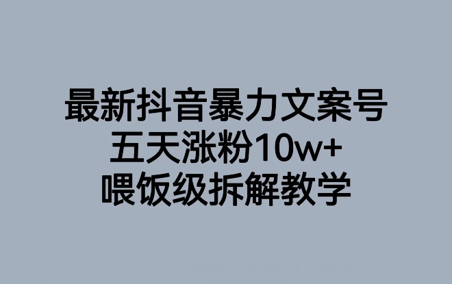 最新抖音暴力文案号,五天涨粉10w+,喂饭级拆解教学|淘骐网赚资源库
